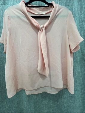 Better Be Blush Tie-Neck Short Sleeve Blouse